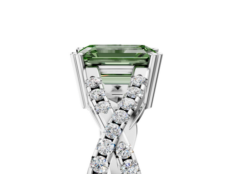 White gold Fancy Green Emerald  Solitaire Twist Band with Pavé Setting and Four-Prong Setting_22