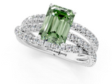 White gold Fancy Green Emerald  Solitaire Twist Band with Pavé Setting and Four-Prong Setting_80