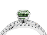 White gold Fancy Green Emerald  Solitaire Twist Band with Pavé Setting and Four-Prong Setting_85