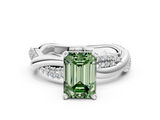 White gold Fancy Green Emerald  Solitaire Twist Band with Pave Prong Setting_77