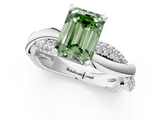 White gold Fancy Green Emerald  Solitaire Twist Band with Pave Prong Setting_78