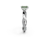 White gold Fancy Green Emerald  Solitaire Twist Band with Pave Prong Setting_79
