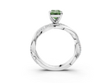 White gold Fancy Green Emerald  Solitaire Twist Band with Pave Prong Setting_80