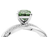 White gold Fancy Green Emerald  Solitaire Twist Band with Pave Prong Setting_81