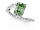 White gold Fancy Green Emerald  Solitaire Twist Band with Pave Set Diamonds and Four-Prong Setting_130