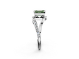 White gold Fancy Green Emerald  Solitaire Twist Band with Pave Set Diamonds and Four-Prong Setting_131
