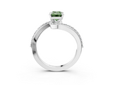 White gold Fancy Green Emerald  Solitaire Twist Band with Pave Set Diamonds and Four-Prong Setting_132