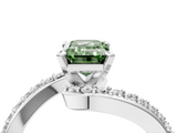 White gold Fancy Green Emerald  Solitaire Twist Band with Pave Set Diamonds and Four-Prong Setting_133