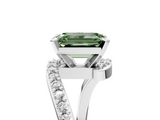 White gold Fancy Green Emerald  Solitaire Twist Band with Pave Set Diamonds and Four-Prong Setting_134