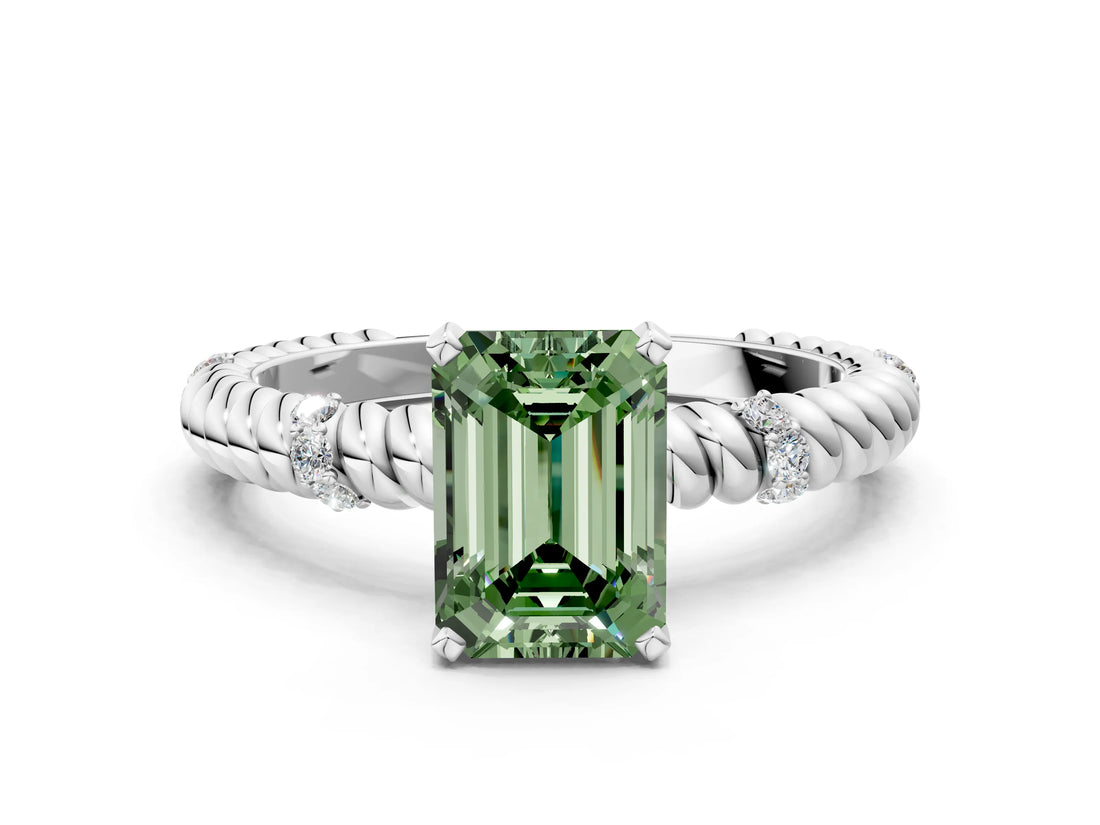 White gold Fancy Green Emerald  Solitaire Twisted Band Prong Set Engagement Ring_61