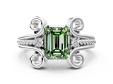 White gold Fancy Green Emerald  Solitaire Twisted Band Scroll Prong Ring_3