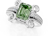 White gold Fancy Green Emerald  Solitaire Twisted Band Scroll Prong Ring_4