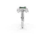 White gold Fancy Green Emerald  Solitaire Twisted Band Scroll Prong Ring_5
