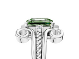 White gold Fancy Green Emerald  Solitaire Twisted Band Scroll Prong Ring_8