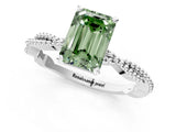 White gold Fancy Green Emerald  Solitaire Twisted Band with Bead Prong Setting_300