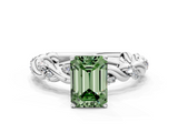 White gold Fancy Green Emerald  Solitaire Twisted Band with Pavé Accents and Four-Prong Setting_3