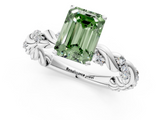 White gold Fancy Green Emerald  Solitaire Twisted Band with Pavé Accents and Four-Prong Setting_4