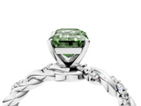 White gold Fancy Green Emerald  Solitaire Twisted Band with Pavé Accents and Four-Prong Setting_7