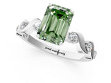 White gold Fancy Green Emerald  Solitaire Twisted Band with Prong Setting 1