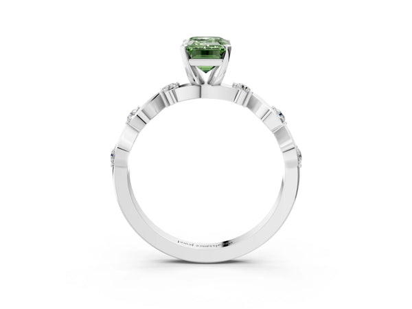 White gold Fancy Green Emerald  Solitaire Twisted Band with Prong Setting