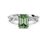 White gold Fancy Green Emerald  Solitaire Twisted Band with Prong Setting