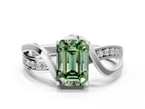 White gold Fancy Green Emerald  Solitaire Twisted Band with Prong Setting_3