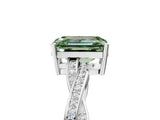 White gold Fancy Green Emerald  Solitaire Twisted Pave Diamond Ring with Four-Prong Setting_126