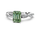 White gold Fancy Green Emerald  Solitaire Twisted Pave Diamond Ring with Four-Prong Setting_128