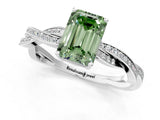 White gold Fancy Green Emerald  Solitaire Twisted Pave Diamond Ring with Four-Prong Setting_13