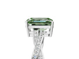 White gold Fancy Green Emerald  Solitaire Twisted Pave Diamond Ring with Four-Prong Setting_17