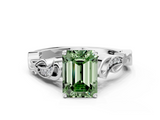 White gold Fancy Green Emerald  Solitaire Vine Band with Milgrain Prong Setting_3
