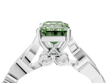 White gold Fancy Green Emerald  Solitaire Vine Band with Milgrain Prong Setting_7