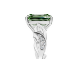 White gold Fancy Green Emerald  Solitaire Vine Band with Milgrain Prong Setting_8