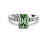 White gold Fancy Green Emerald  Solitaire with Pavé Band and Four-Prong Setting_348