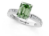 White gold Fancy Green Emerald  Solitaire with Pavé Band and Four-Prong Setting_350