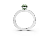 White gold Fancy Green Emerald  Solitaire with Pavé Band and Four-Prong Setting_351