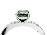 White gold Fancy Green Emerald  Solitaire with Pavé Band and Four-Prong Setting_352