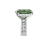 White gold Fancy Green Emerald  Solitaire with Pavé Band and Four-Prong Setting_353