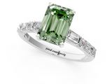 White gold Fancy Green Emerald  Solitaire with Side Baguettes and Channel Set Band_46