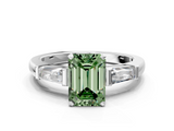 White gold Fancy Green Emerald  Solitaire with Tapered Baguette Side Stones on a Classic Band with Four-Prong Setting_115
