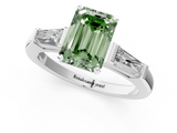 White gold Fancy Green Emerald  Solitaire with Tapered Baguette Side Stones on a Classic Band with Four-Prong Setting_116