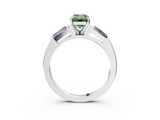 White gold Fancy Green Emerald  Solitaire with Tapered Baguette Side Stones on a Classic Band with Four-Prong Setting_118