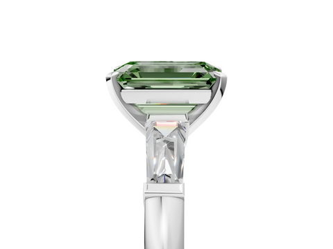 White gold Fancy Green Emerald  Solitaire with Tapered Baguette Side Stones on a Classic Band with Four-Prong Setting_75