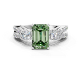 White gold Fancy Green Emerald  Three-Stone Diamond Ring with Pavé Split Shank and Four-Prong Setting_63