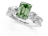 White gold Fancy Green Emerald  Three-Stone Diamond Ring with Pavé Split Shank and Four-Prong Setting_64