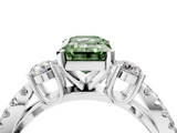 White gold Fancy Green Emerald  Three-Stone Diamond Ring with Pavé Split Shank and Four-Prong Setting_66