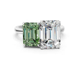 White gold Fancy Green Emerald  and Emerald Cut Toi Moi Ring with Prong Setting_45