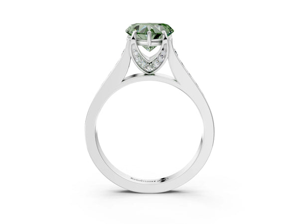 White gold Fancy Green Heart  Brilliant Cut Diamond Engagement Ring with Pavé Band and Four-Prong Setting