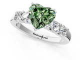 White gold Fancy Green Heart  Brilliant Cut Diamond Five-Stone Prong Set Engagement Ring with Channel Band_1