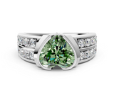 White gold Fancy Green Heart  Brilliant Diamond Channel Set Wide Band Ring with Bezel Setting